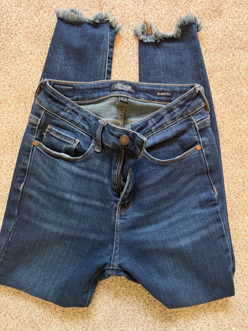 Judy Blue Indigo Skinny Jeans with Frayed Ankle